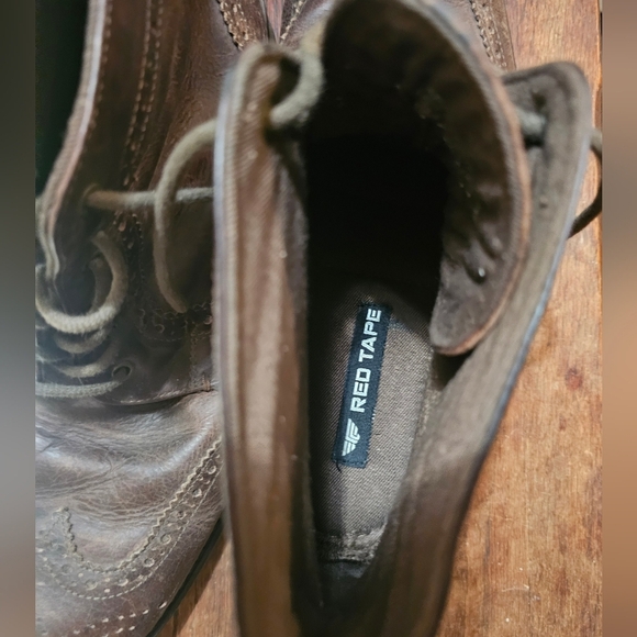 Mens Brown Real Leather Dress Shoes Boots Lace Up Cowboy Size 12 - Red Tape - Picture 7 of 8